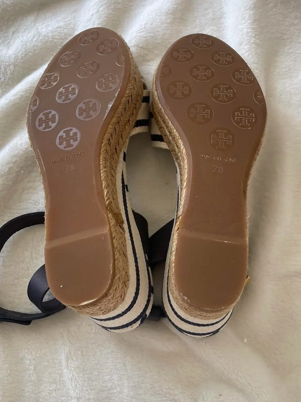 Tory Burch Striped Espadrille Wedge Sandals Navy Cream Size 7